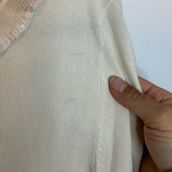 Nwt Pursuits Ltd. cream Silk Ruffle Beaded Sweater - Picture 5 of 7